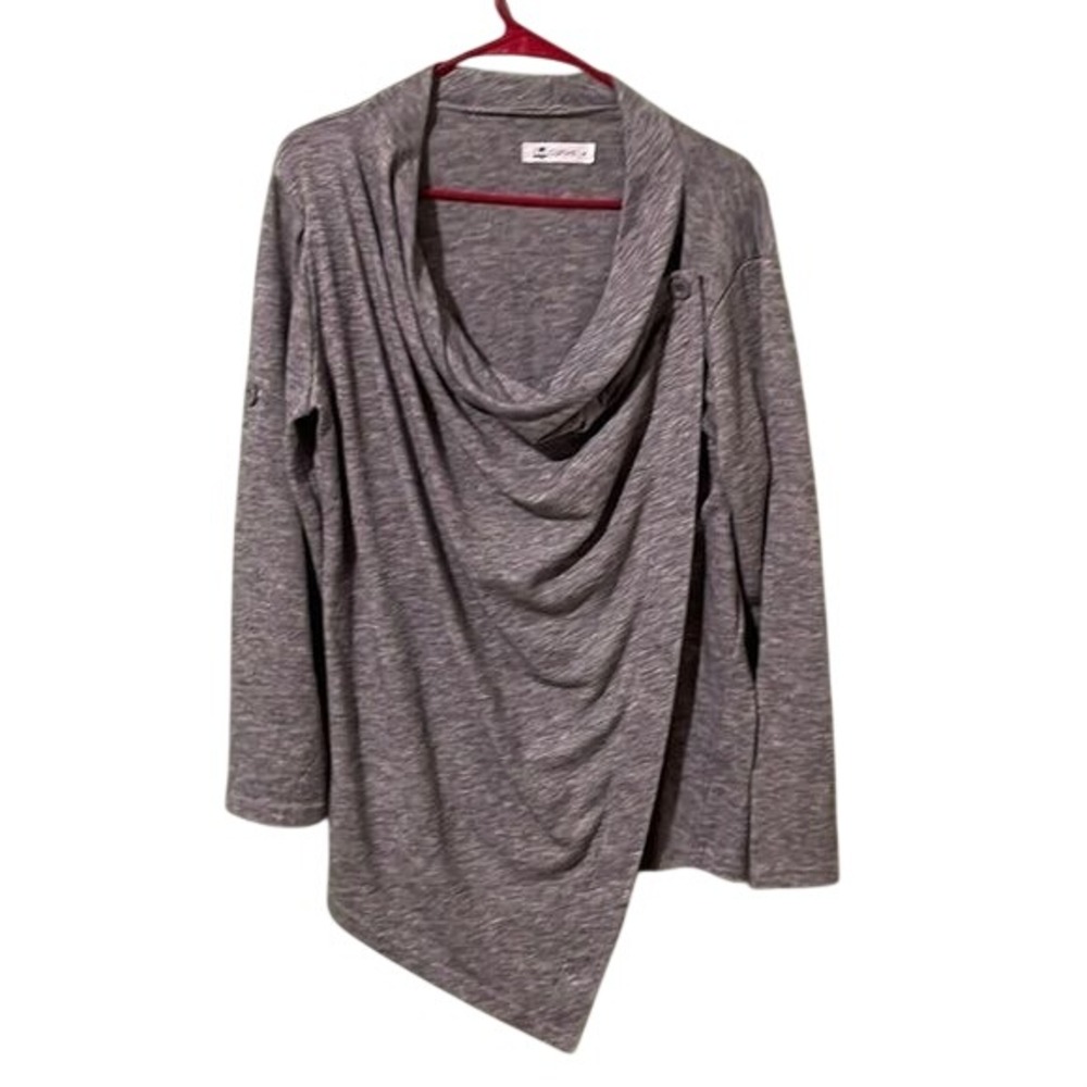 Cupshe Womens Gray Heathered Convertible Cowl Neck Wrap Cardigan Size M‎